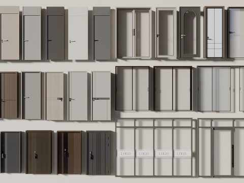 现代单开门 玻璃门 入户门 推拉门 木门 平开门 子母门3d模型