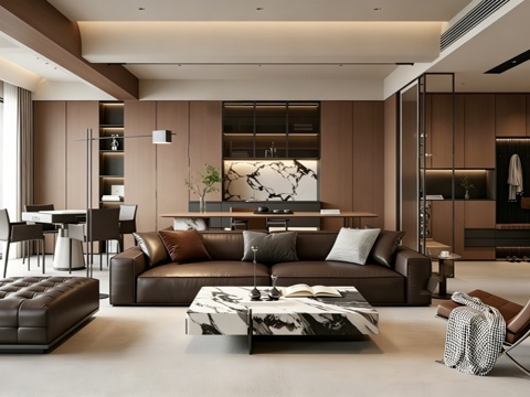 意式 家装 室内简约 轻奢风 格餐厅 客厅 卧室设计su模型