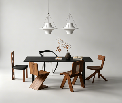 中古风餐桌休闲桌椅su模型