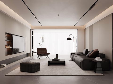 现代意式客厅su模型