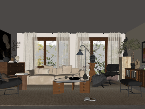 客厅 阳台 餐厅 卧室 衣帽间 门窗su模型