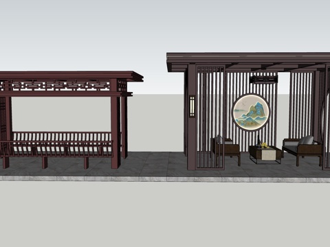 新中式凉亭su模型