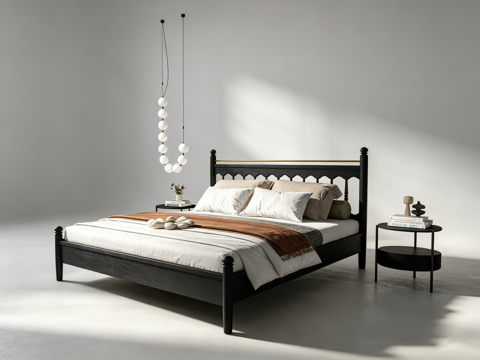 中古风双人床su模型