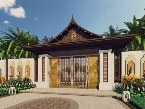 东南亚风格景观大门庭院入户门口别墅花园门精致入户院门庭院门su模型