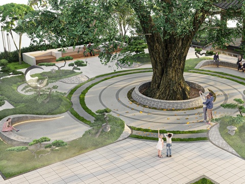 现代古树 艺术山地公园su模型