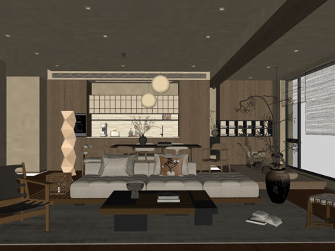 茶室 门窗 衣帽间 客餐厅 餐厅 客厅su模型