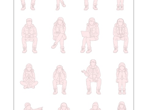 秋坐剪影 冬坐身影 暮秋坐影 凉秋坐姿 冷冬坐姿cad施工图