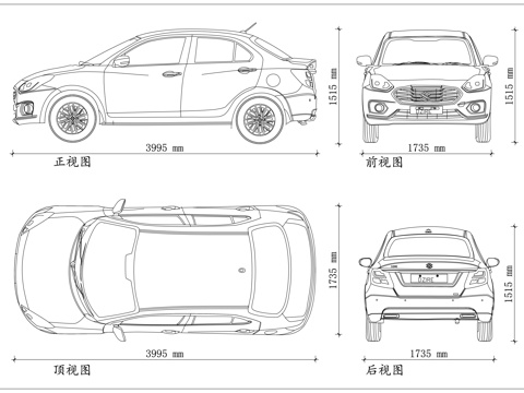 铃木三厢雨燕 家用代步轿车 经济型三厢车 都市实用轿车cad施工图