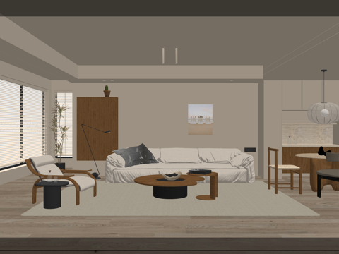 茶室 厨房 衣帽间 客厅 客餐厅 阳台su模型