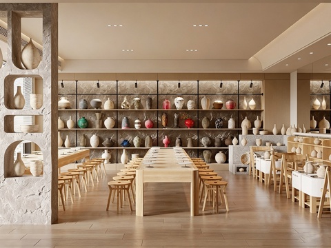 现代陶艺教室 陶艺体验馆 陶艺工坊 陶艺桌su模型