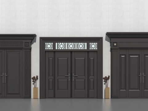 双开门  新中式大门su模型