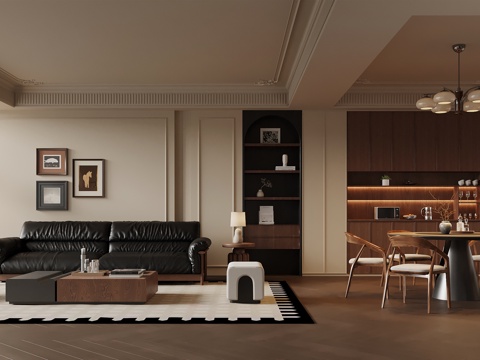  法式中古风客餐厅3d模型 