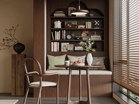 现代中古风阳台 休闲桌椅 壁柜su模型