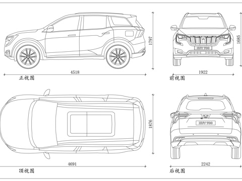 印度中型SUV 七座家用SUV 都市旗舰SUV 马恒达W60cad施工图