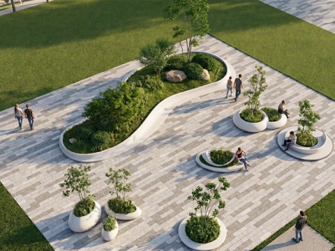 现代花池  异形花池  曲线花池  座位花池su模型