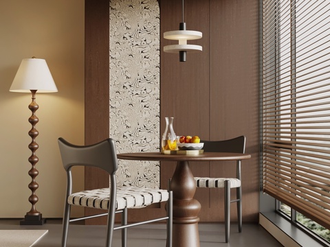 现代中古风阳台 储物柜 休闲桌椅su模型