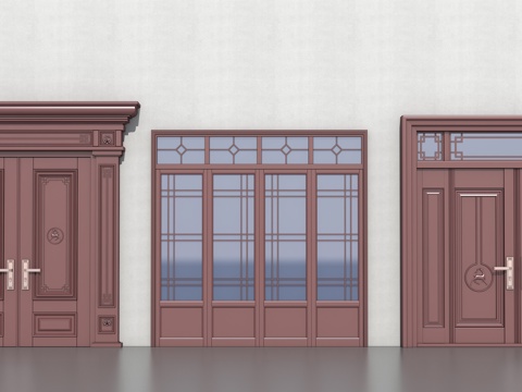 双开门  新中式大门su模型