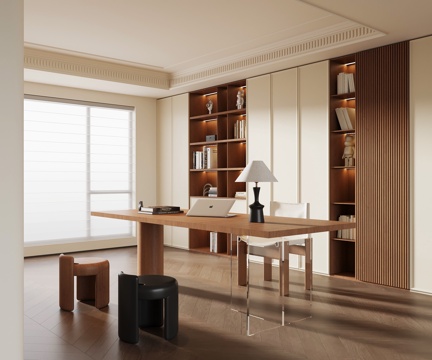 中古书房 书桌椅 书柜su模型