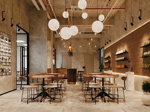 侘寂咖啡厅 奶茶店 咖啡吧台水吧台 咖啡桌椅组合su模型