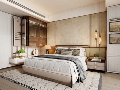 意式卧室 米洛提卧室 现代卧室 双人床组合 现代双人床组合su模型