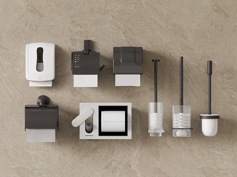 现代卫浴纸巾盒 厕所纸盒 纸巾架 抽纸盒 马桶刷su模型