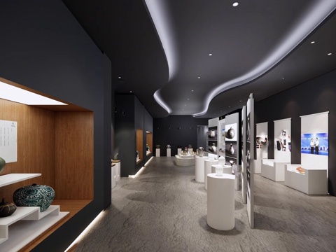 现代陶瓷博物馆 陶瓷文化展厅 陶瓷瓷器展台su模型