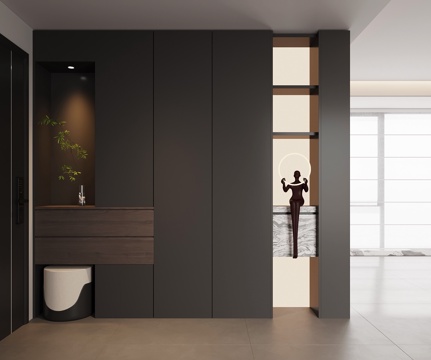 现代意式玄关 隔断 鞋柜 玄关柜su模型