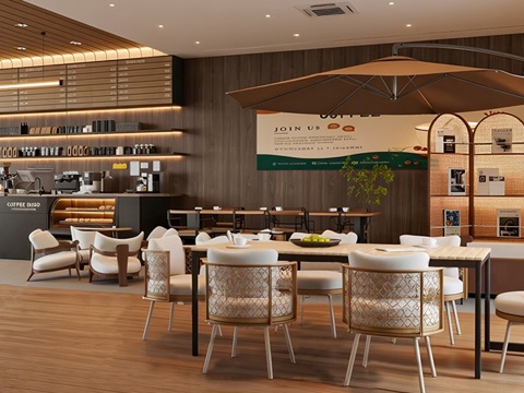 现代咖啡厅 吧台水吧台 咖啡厅休闲桌椅 咖啡卡座 书吧su模型