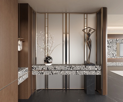 现代轻奢玄关 意式玄关 现代玄关 玄关隔断su模型