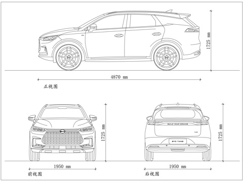 比亚迪唐SUV 王朝旗舰SUV 唐系混动SUV 中型家用SUcad施工图
