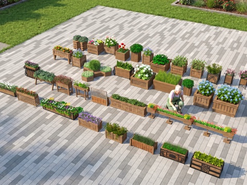 现代花箱  网红花箱  原木花箱su模型