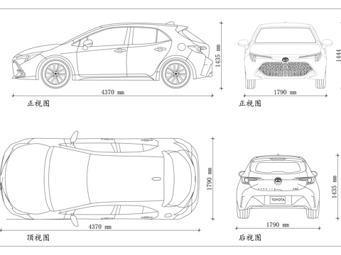 卡罗拉两厢 掀背卡罗拉 丰田两厢轿 卡罗拉轿跑 家用两厢车cad施工图