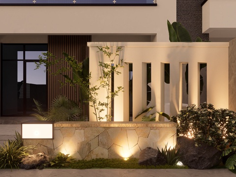 现代景墙 庭院景墙 照壁影壁 入户景墙 庭院组合su模型