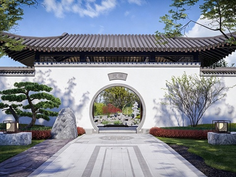 中式别墅庭院 苏式园林 中式古典园林 小桥流水叠山su模型