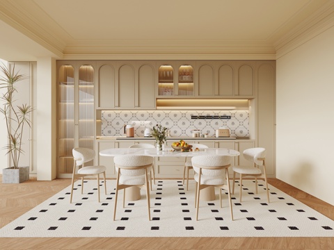 法式奶油风餐厅su模型