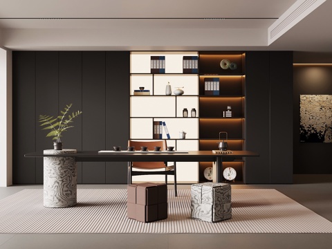 现代意式茶室 新中式茶室 茶桌椅 茶柜su模型