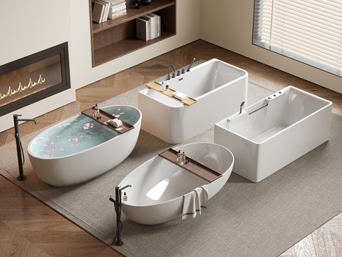 现代长方形浴缸 椭圆浴池su模型