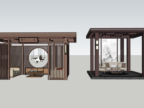 新中式凉亭su模型