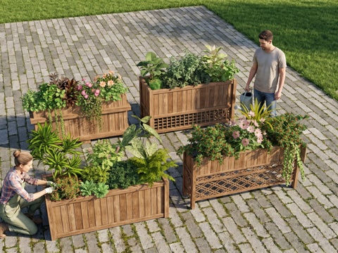 现代花箱  网红花箱  原木花箱su模型