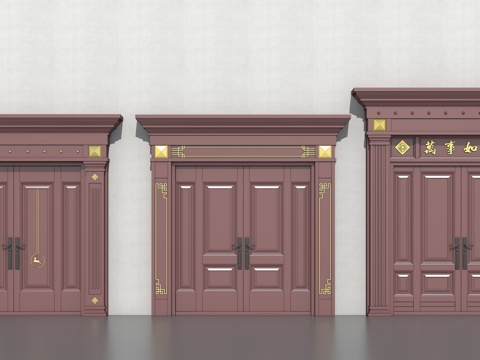 双开门  新中式大门su模型