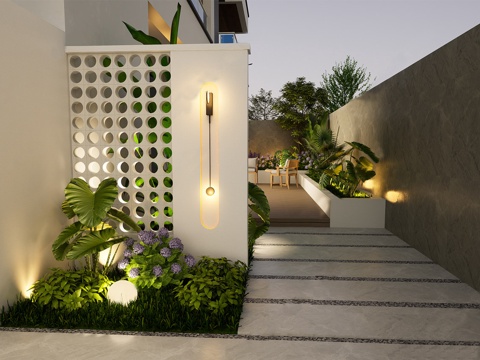 现代法式景墙 庭院入户景墙 小面积庭院 别墅庭院景观su模型