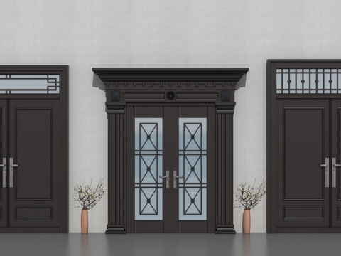 双开门  新中式大门su模型