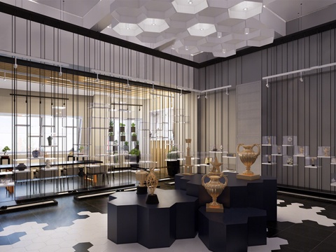 现代陶瓷展厅 文化艺术博物馆 奖杯展厅su模型