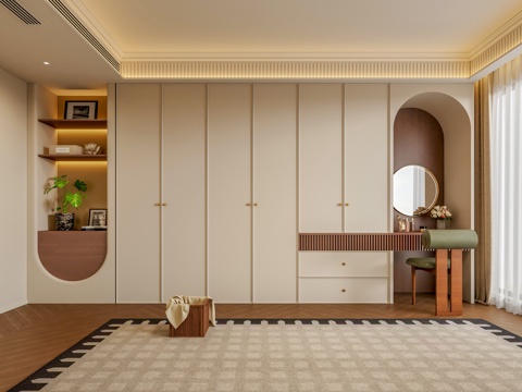 法式中古风卧室衣柜衣柜接梳妆台端景柜主卧衣柜梳妆柜su模型