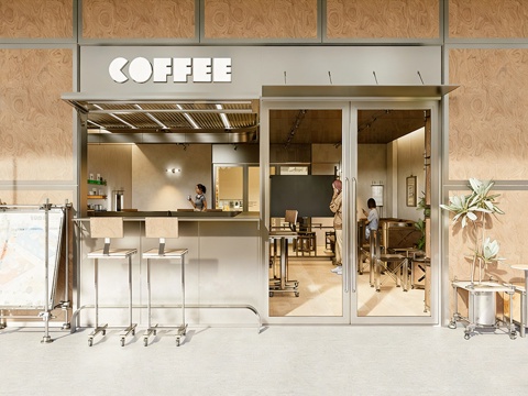 现代咖啡厅门头  咖啡吧台水吧台 咖啡桌椅组合su模型