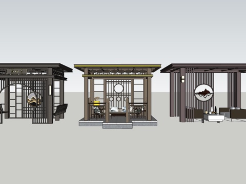 新中式凉亭su模型