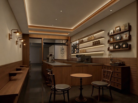 现代咖啡厅 奶茶店 咖啡吧台水吧台 咖啡桌椅组合su模型