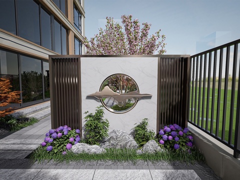 庭院景墙 景墙 对景墙su模型