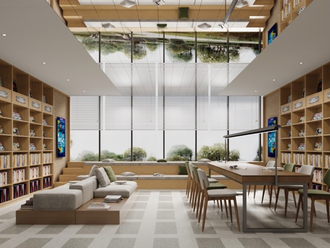 现代书房  图书馆 书柜su模型