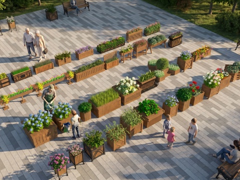 现代花箱  网红花箱  原木花箱su模型